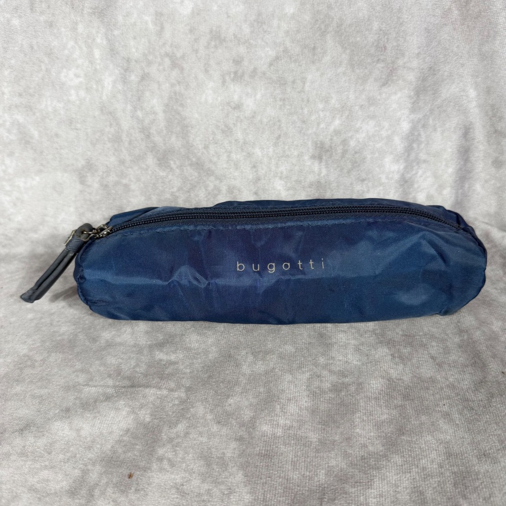 Bugatti Navy Blue Nylon Zippered Pouch‎ Cosmetic Bag Travel Toiletry Case Vtg